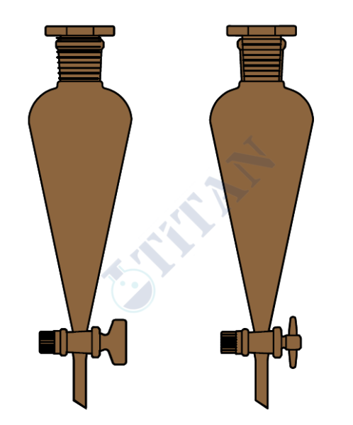 ÇALIŞKAN - LG019.16.1901 - Ayırma hunisi, Konik tip, Amber renk,  PTFE Musluk  50 ml Hacim, NS : 19/26,  Musluk/Delik Çapı 12.5/2.5 mm