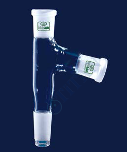 ISOLAB - 065.18.003 adaptör - çoklu - 2 boyunlu - aşağı açılı - dişi şilif & erkek şilif : NS 29/32 - aşağı açılı dişi şilif : NS 14/23 (1 adet / paket)