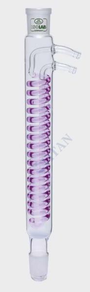 ISOLAB - 033.17.253 soğutucu - dimroth - 250 mm - dişi şilif : NS 29/32 - erkek şilif : NS 29/32 - cam yan kol (1 adet / paket)