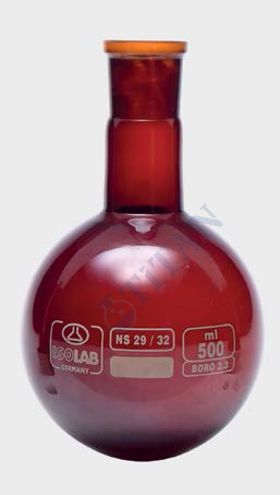 ISOLAB - 030.12.501 balon - dibi yuvarlak - amber - şilifli - 500 ml - NS29/32 (1 adet / paket)