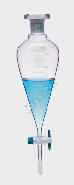 ISOLAB - 031.02.100 ayırma hunisi - cam - konik - dereceli - PTFE musluklu - 100 ml (1 adet / paket)