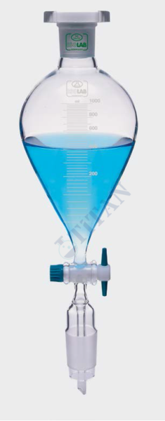 ISOLAB - 032.01.500 damlatma hunisi - cam - armudi - dereceli - PTFE musluklu - 500 ml (1 adet / paket)