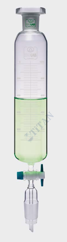 ISOLAB - 032.02.500 damlatma hunisi - cam - silindirik - dereceli - PTFE musluklu - 500 ml (1 adet / paket)