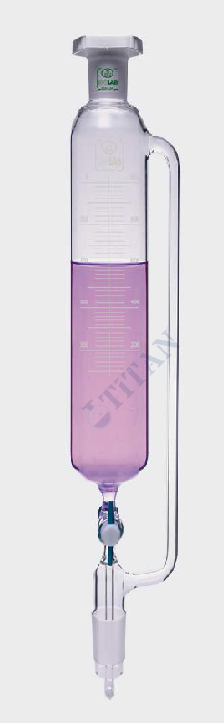 ISOLAB - 032.03.050 damlatma hunisi - cam - silindirik - basınç borulu - dereceli - PTFE musluklu - 50 ml (1 adet / paket)