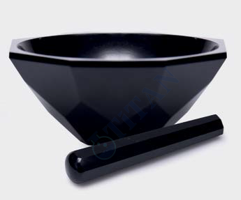 ISOLAB - 038.18.150 havan - agat - tokmağı ile - çap 150 mm - standart form - siyah (1 adet / paket)