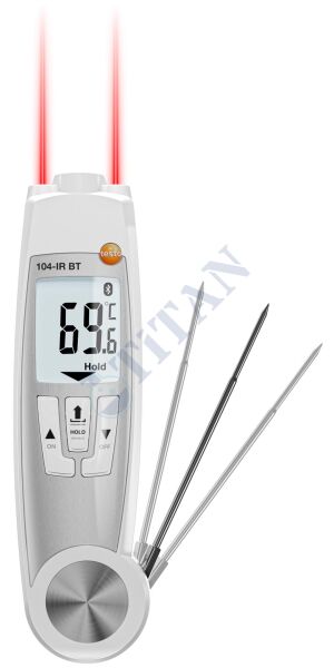 TESTO - 104 IR BT Smart Saplama Tip ve IR Termometre HACCP IP65 Katlanabilir Infrared: -30… +250 °C Prob: -50… +250 °C