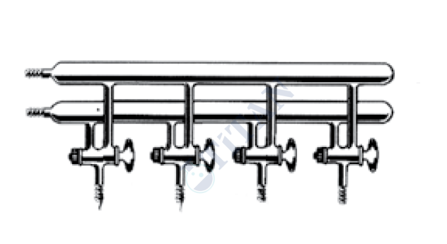 ÇALIŞKAN - LG008.04.0004 - Vakum manifoldu (Inert atmosfer azot hattı), Çift hatlı, Teflon Musluklu 400mm x 150mm x 85mm Boy*Yükseklik*Genişlik, Musluk Sayısı 4