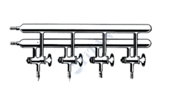 ÇALIŞKAN - LG008.04.0004 - Vakum manifoldu (Inert atmosfer azot hattı), Çift hatlı, Teflon Musluklu 400mm x 150mm x 85mm Boy*Yükseklik*Genişlik, Musluk Sayısı 4