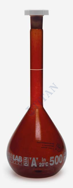 ISOLAB - 014.01.250 balon joje - standard - amber - A kalite - grup sertifikalı - beyaz skala - 250 ml - NS 14/23 (2 adet / paket)