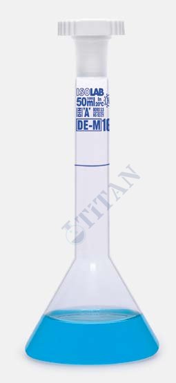 ISOLAB - 013.13.003 balon joje - trapezoidal - şeffaf - A kalite - grup sertifikalı - mavi skala - 3 ml - NS 7/16 (2 adet / paket)