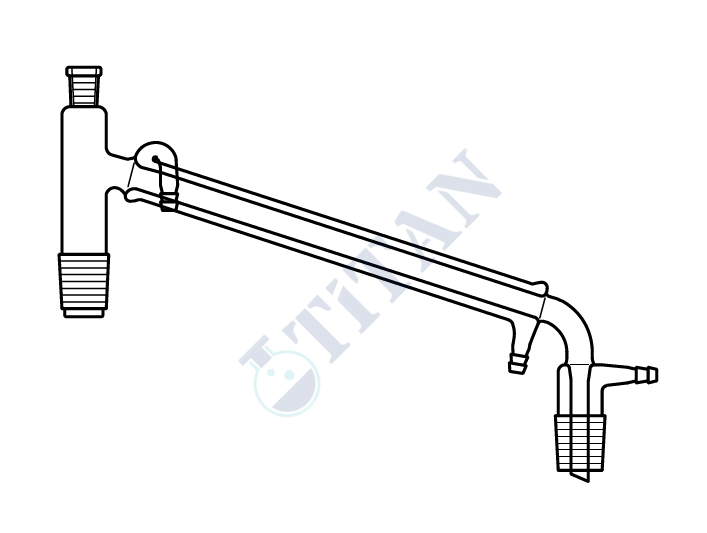 ÇALIŞKAN - LG012.14.1425 - Distilasyon köprüsü, Termometre girişli, Soğutuculu, Vakum çıkışlı Dişi NS : 14,5/23  - Erkek  NS :29/32