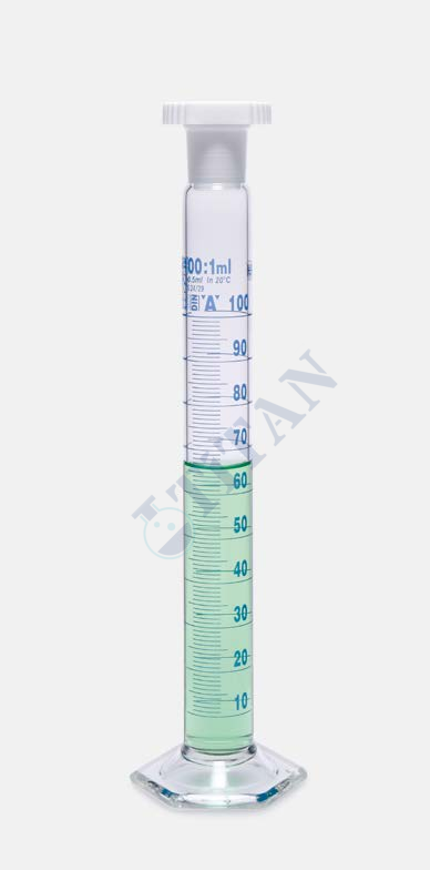 ISOLAB - 016.01.025 mezür - çalkalama - hexagonal cam tabanlı - A kalite - grup sertifikalı - mavi skala - 25 ml  (2 adet / paket)