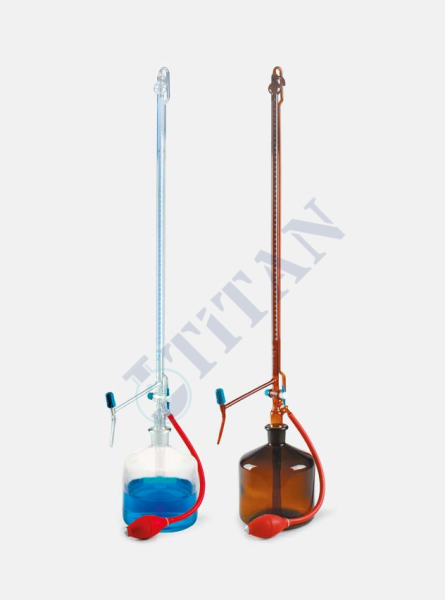 ISOLAB - 019.05.050 büret - otomatik - amber - PTFE ara musluklu - AS kalite - grup sertifikalı - beyaz skala - 25 ml (1 adet / paket)