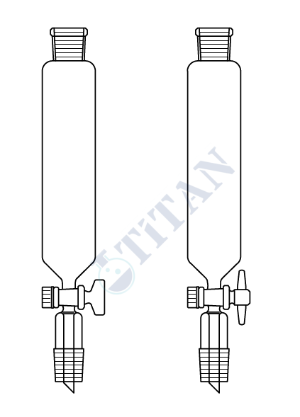 ÇALIŞKAN - LG019.02.1401  - Silindirik tip, Damlatma hunisi, PTFE Musluk 25 ml Hacim, NS : 14,5/23, Musluk/Delik Çapı 12.5/2.5 mm